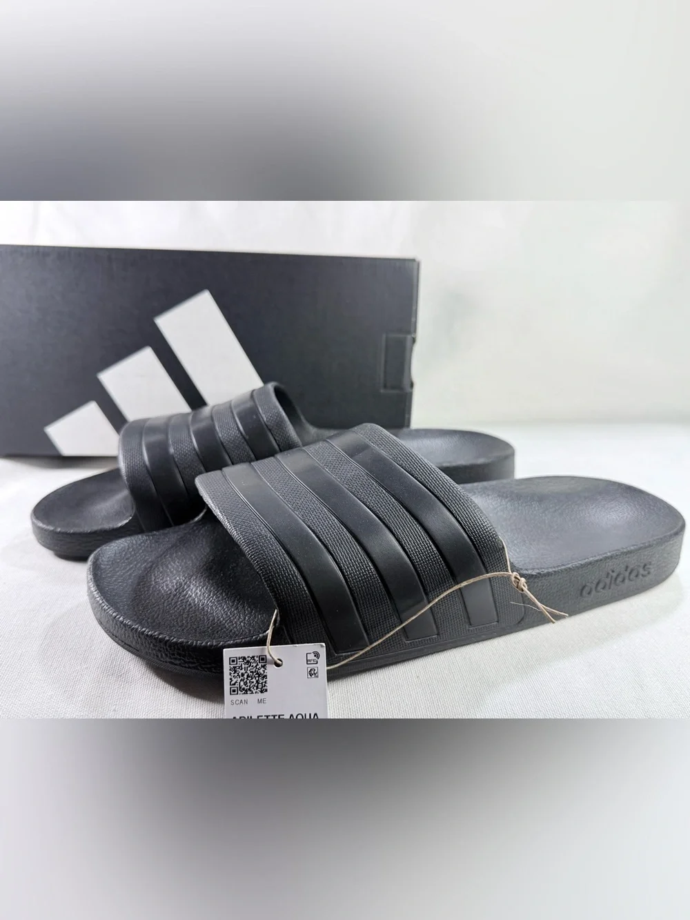 adidas Men’s size 13 Black Slide Sandals with Textured Three-Stripes soft soles
